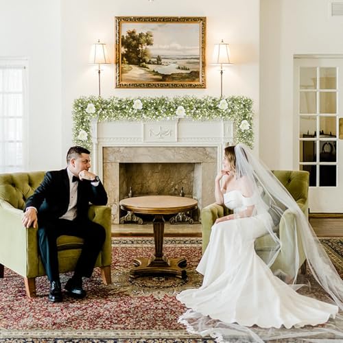 2 Pcs 5.8ft Artificial Baby Breath Flower Vines, Babys Breath Artificial Flowers Real Touch Faux Gypsophila Hanging Fake Baby's Breath Garlands for Wedding and Baby Shower Decor（White） - color: White