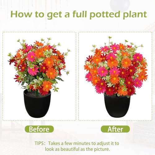 Artificial Daisy Flowers in Pot 12 Inch Fake Flowers Silk Daisy Arrangement Faux Plant Flower Decor for Spring Home Decor Table Centerpiece Garden Porch Window - Orange - color: Orange-daisy