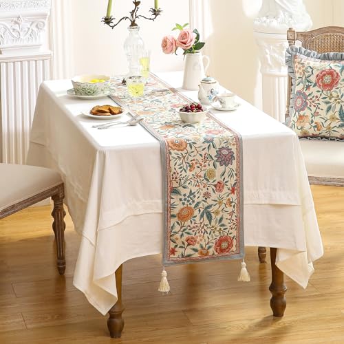 bilin gaier Floral Linen Long Table Runner 87 Inches Long,Wrinkle-Resistant Rustic Farmhouse Decor,Luxury Vintage Runner Table Cloth Accent for Coffee & Dining Table,12"x87" - Flowershadow - color: Flowershadow, size: 12"*87"