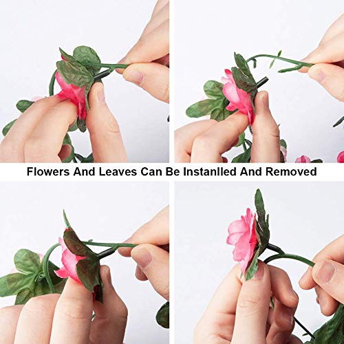 Miracliy 8Pcs 66FT Pink Flower Garland, Blue and White Artificial Rose Floral Vines Fake Hanging Spring Flower Garland for Wall Backdrop Wedding Arch Tea Party Door Mantle Decoration - color: Pink&blue-8pcs