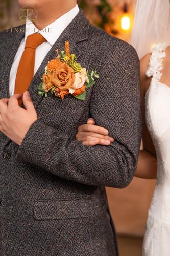 TINGE TIME Luxury Groom Boutonniere for Wedding, 1 PCS Pocket Boutonniere for Men Wedding, Prom, Homecoming, Anniversary, Graduation, Christmas Dinner (Terracotta) - color: Terracotta
