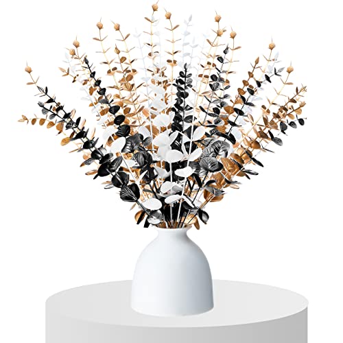 Yinder 24 Pcs Eucalyptus Flowers Artificial Stems Faux Halloween Flowers Eucalyptus Branches Stems Fake Leaf Plants for Wedding Flower Home Farmhouse Decor (Vivid Color) - color: Vivid Color