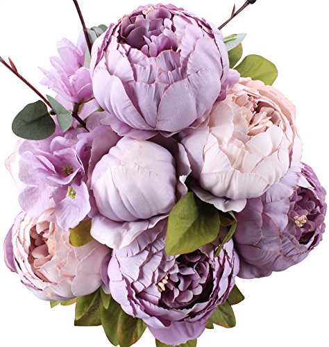 Duovlo Fake Flowers Vintage Artificial Peony Silk Flowers Wedding Home Decoration,Pack of 1 (New Purple) - color: New Purple