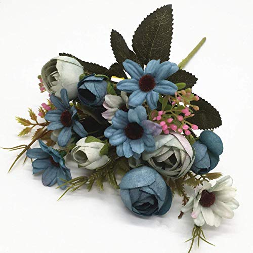 CATTREE Artificial Peony Bud Mixed Flowers, Plastic Plants Silk Fake Flowers Bouquet Bridal Home Garden Office Kitchen Bathroom Table Centerpieces Wedding Decor Decorations 4 pcs - Blue - color: Ocean Blue-4pack