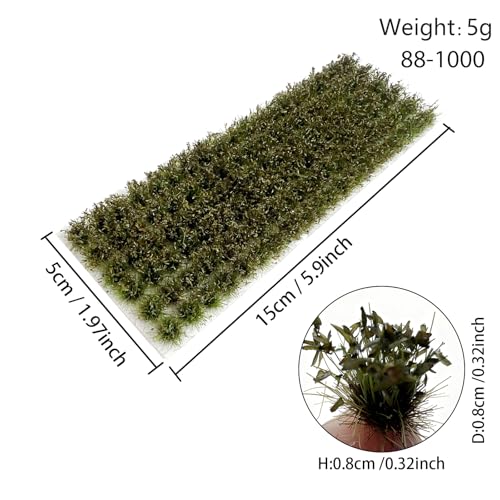 120 Pcs 8-Color Miniature Tea Garden Grass Tufts - Static Artificial Grass Plants for Diorama, Model Railway, Train Scene Decoration,Ages 14+ (0.8cm) (Dark Green) - color: Dark Green