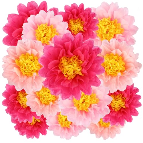 BestoFun 14 PCS Hot Pink Tissue Paper Flowers – Party Decorations for Birthday, Baby Shower, Wedding, Bridal Shower, and Fiesta Events - color: Hot Pink