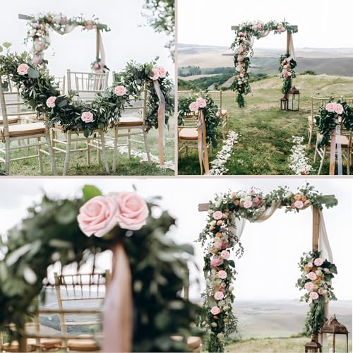 100PCS Light Pink Realistic Roses - Artificial Latex Foam Flowers with Bendable Stems & 24PCS Leaves for Wedding, Home and Party DIY Decor - color: Light Pink, size: 100