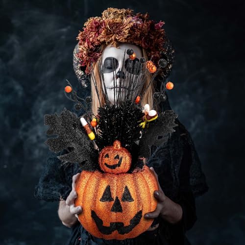 Giegxin 2 Pack Halloween Table Centerpieces Decorations 14'' x 10'' Artificial Flowers Pumpkin with Berries Jack O Lantern Tabletop for Home Kitchen Indoor Outdoor Haunted Party Holiday - style: Orange Pumpkin
