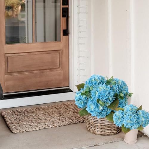 JINWOE Light Blue Vintage Boho Faux Hydrangea Flowers,4Pcs 21" Real Touch Artificial Hydrangea,Fake Silk Flowers for Dinning Tables Party Outdoor Home Cemetery Kitchen Wedding Bouquet - color: Light Blue