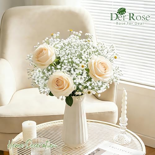 Der Rose 18Pcs Babys Breath Artificial Flowers Faux Gypsophila Stems, Real Touch Silk Fake White Babys Breath Flowers Artificial Bulk for DIY Wedding Table Centerpieces Home Party Decorations