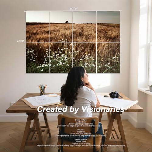 Mollywell Art Acoustic Panels, 48x32 in, Lonely Tree・Wheat and Flowers | Self-Adhesive, Reduces Echo, Sound Absorbing, Modern Art Wall Decor, Living Room, Studio, Bedroom, Office - color: Lonely Tree・Wheat and Flowers, size: 8 Pack Art