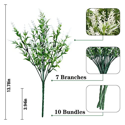 Outdoor Artificial Lavender Fake Flowers - 20 Bundles UV Resistant Outdoor Faux Plastic Flowers Plants Greenery Shrub for Indoor Outside Decoration(White) - color: White, size: 20 Bundles