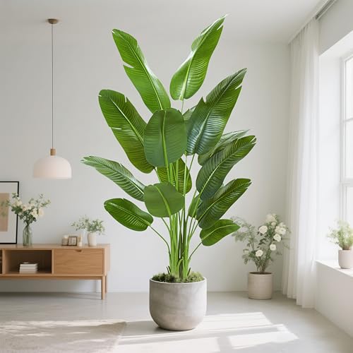 Bird of Paradise Artificial Tree 7ft Tall Faux Plant, Fake Banana Leaf Plant Indoor, Faux Palm Tree Faux Floor Plants Tropical Tree in Pot, Present for Friend Housewarming Decor - color: White, size: 7FT