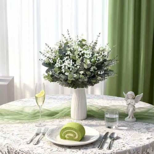 120 Pcs Mixed Artificial Eucalyptus Leaves Stems Bulk,Baby Breath Artificial Flowers Bulk with Eucalyptus Leaves Greenery Stems for DIY Bouquets Wedding Floral Home Decor (Green-120pcs) - color: Green-120pcs
