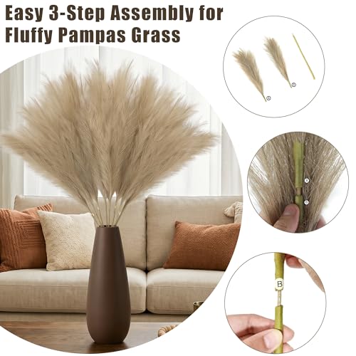 TORONTOKYO Pampas Grass Tall, 8PCS 35.4 Brown Pampas Grass Decor, Large Artificial Pampas Grass for Floor Vase Filler, Wedding, Baby Shower, Home Decor - color: Beige Brown, size: 35.4inch-8Pcs