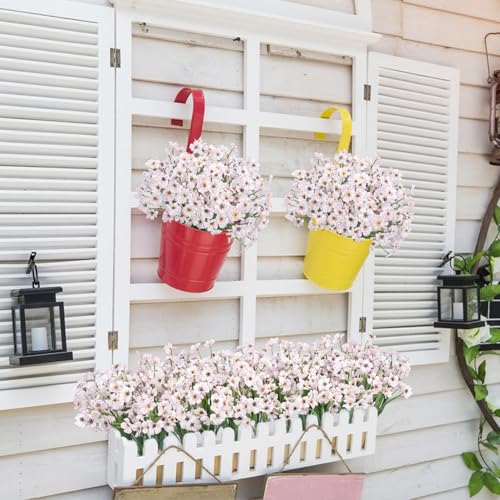 Bassion 24 Bundles Artificial Flowers for Outdoors Decoration, UV Resistant White Silk Fake Faux Flowers Artificial Plants for Outside Window Box Porch Garden Home Decor - color: White