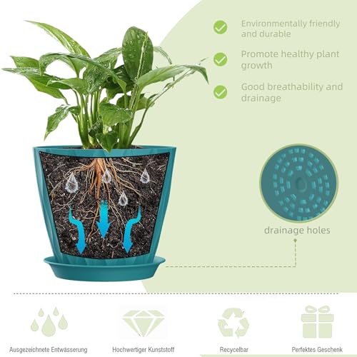 4/4.5/5/5.5/6/6.5/7 Inch Plant Pots,7 Pack Flower Pots with Drainage Holes and Trays,Plastic Planters for Indoor Outdoor Plants Growth,Green - color: Blue-green, size: 7+6.5+6+5.5+5+4.5+4inch