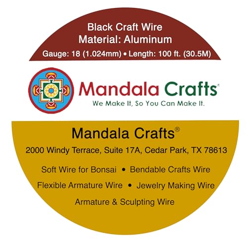 Mandala Crafts 18 Gauge Anodized Aluminum Craft Wire for Jewelry Making - 100 FT Colored Flexible Black Wire - Bendable for Bonsai Armature Crafting Sculpting - color: Black, size: 18 Gauge