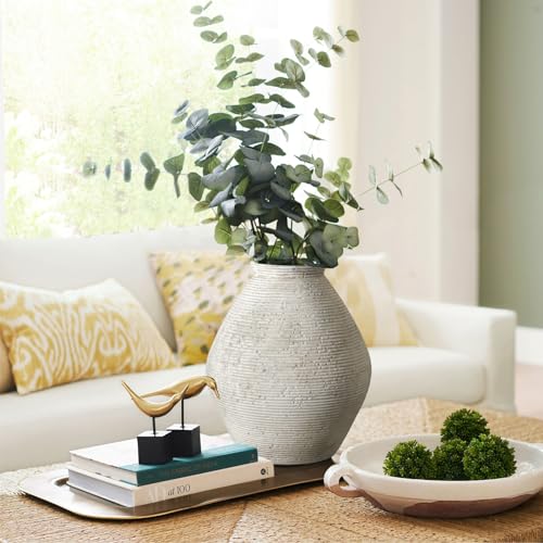Rustic Ceramic Flower Vase Distressed Farmhouse Pottery Clay Large Terracotta Floor Vases for Decorative Table Centerpiece Modern Home Decor Aesthetic Living Room Bedroom Wedding Housewarming Gift - size: 11.39In