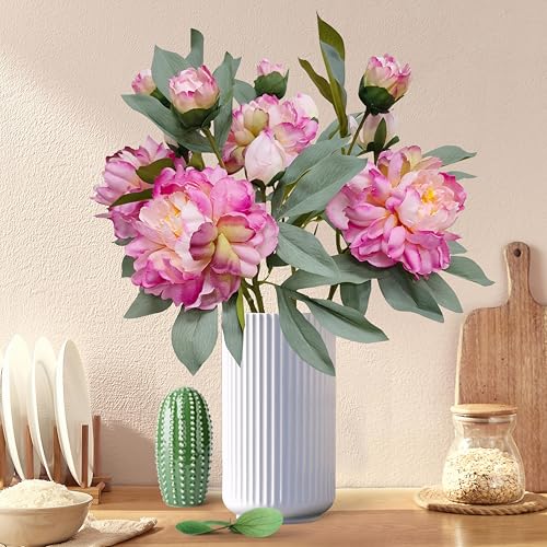 Purple Pink Peonies Artificial Flowers,4 Pcs Fake Silk Peonies with Stems Real Look,Peony Bush for Home Decor (4, Purple Pink) - color: Purple