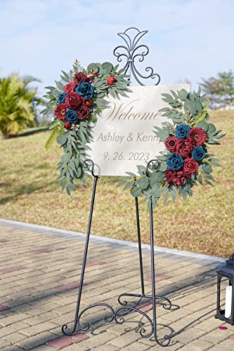 ponatia Wedding Arch Flowers (Pack of 2), Burgundy and Navy Flowers Wedding Decorations for Wedding Welcome Signs, Wedding Arches for Ceremony Reception - color: Burgundy & Navy Blue