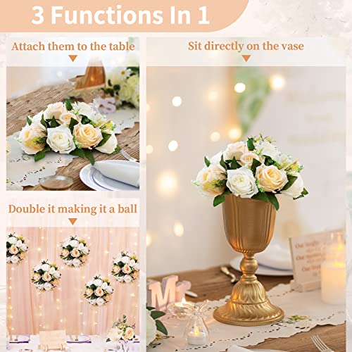 NUPTIO Flower Balls Table Centerpieces: Peachy Champagne & White Fake Rose | 6 Pcs Artificial Floral Bouquet Arrangement 9.5 inch Diameter for Wedding Bridal Shower Birthday Party Decorations - color: Peachy Champagne & White, size: 6 Pcs
