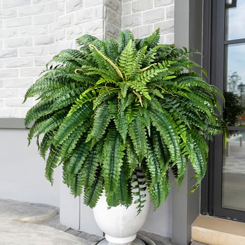 MARTINE MALL 2Pcs 48''/ 88 Leaves XXL Large Fake Ferns Artificial Ferns for Outdoors, UV Resistant Faux Boston Fern for Outdoor Planter Realistic Hanging Artificial Fake Plants for Porch Patio - color: Green-b, size: 2 PCS
