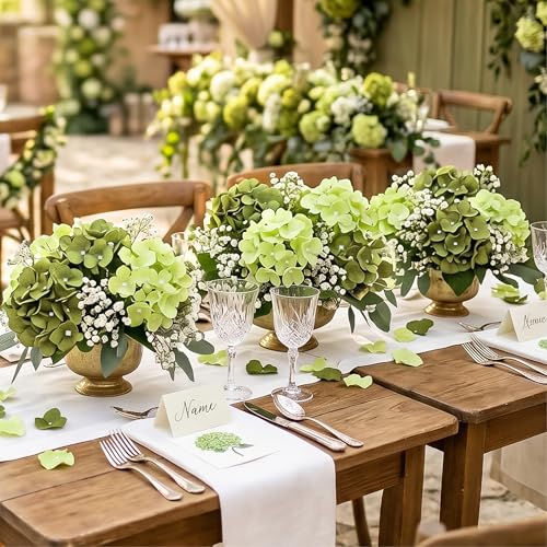 Auihiay 64Pcs Hydrangea Artificial Flowers Bulk, Faux Hydrangea Flowers Heads with Stems for Spring Wedding Garden Kitchen Counter Housewarming Home Party Decor(Mixed Green) - color: Mixed Green