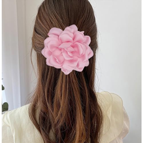 Large Flower Brooches Lapel Pins for Women Satin Fabric Brooches Big Camellia Flower Brooch Pins Wedding Part Dance Clothes Accessories Jewelry Gifts - color: pink