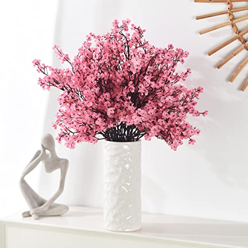 15PCS Artificial Baby Breath Flowers Fake Silk Real Touch DIY Floral Bouquets Decor Wedding Party Decoration Arrangements-Hot Pink - color: 15pcs-hot Pink