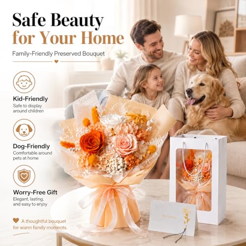 Preserved Champagne Rose Bouquet, 100% Real Flowers for Women Mother Wife, Long-Lasting Eternal Cream Roses with Gift Box, Forever Flowers for Anniversary Birthday Mother's Day, Lasts 3-5 Years - color: Champagne Gold
