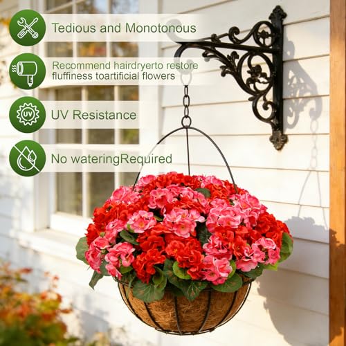 8 Bundles Artificial Geranium Fake Flowers for Outdoor UV Resistant, Outside Spring Red Pink Flower Decoration for Home Kitchen Table Cemetery Garden Planter, Front Door Silk Faux Plants - color: Red+rose Pink, size: 8ps