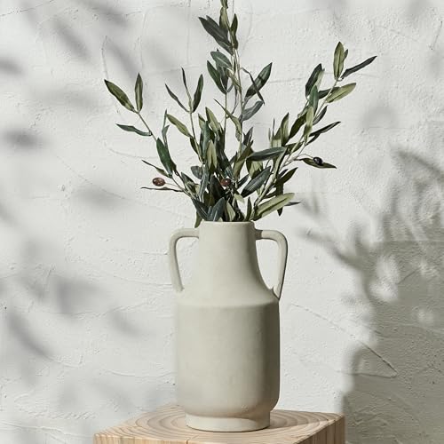 SIDUCAL Ceramic Rustic Flower Vase with Handles | 12 inch Tall Vase for Farmhouse Home Wedding Table Centerpieces, Large Decorative Terracotta Vases for Home Decor, Living Room,Shelf, Kiln-Fired White - color: 112-kiln-fired White