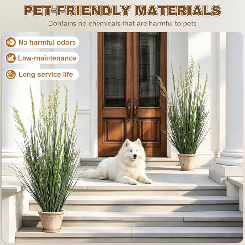 2 Pack Artificial Cattail Reed Grass Indoor Outdoor Realistic Floor Plants Fake Grass for Home Office Wedding Patio Front Decor Faux Plastic plantas Synthetic Pampas Grass Housewarming Gift - color: Green, size: 5FT