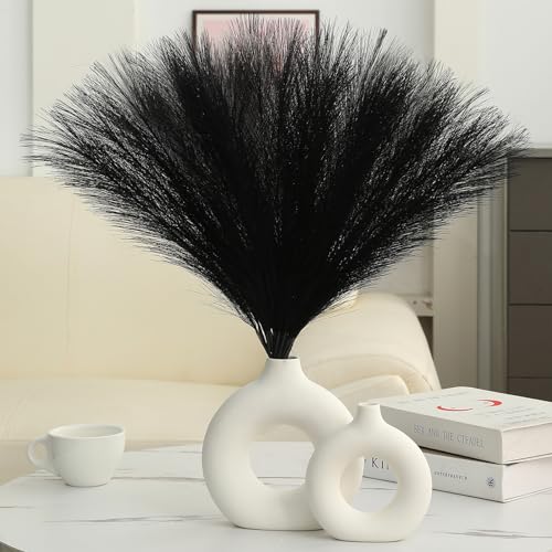 Ureymx Faux Pampas Grass Decor 17.7 Inch 30pcs, Artificial Pampas Grass Fluffy Home Decor, Short Vase Room Decor pompous Grass Flower Arrangement for Boho Home Wedding Decoration (Black) - color: Black, size: 17 Inch 30 Pcs