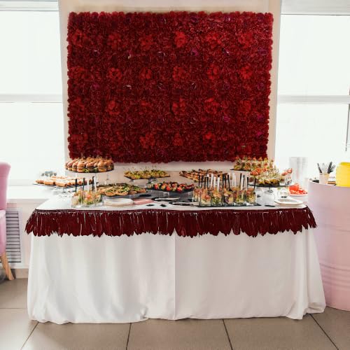 Flower Wall Backdrop 6 pcs 16.5x16.5 Inch Artificial Floral Wall Panel Silk Rose Wall Decor Ideal for Wedding Celebrations, Festive Party Backdrops, and Home Decor-Maroon - color: Maroon, size: 16.5inch