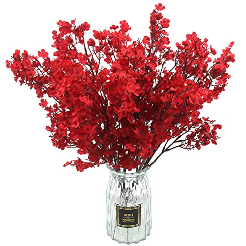 Hananona 10 Pcs Babys Breath Artificial Flowers Real Touch Fake Red Flowers Silk Plants for Christmas Home Decor Indoor Floral Arrangement Table Centerpieces Halloween Decor (Red, 10) - color: Red