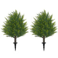 21'' Artificial Cedar Topiary Ball Trees with Ground Spike, 2 Pack Artificial Shrubs, UV Resistant Fake Plant Brush for Indoor Outdoor Front Porch Garden