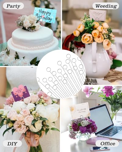 30Pcs Floral Card Holder Picks-Wire Place Card Holder for Wedding-Metal Photo Picture Clip Holder-Table Name Number Holder,Memo Note Holder for Flower Arrangement,Wedding,Baby Shower,Party,Decorations (Silver, Round) - color: Silver, size: Round