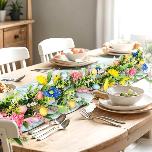 6ft Easter Garland - Spring Garland with Egg and Mixed Berry,Hanging Rustic Pastel Wreaths DIY Artificial Decorations Garland for Home Table Indoor Outdoor Easter Mantel Decorations - color: Easter02
