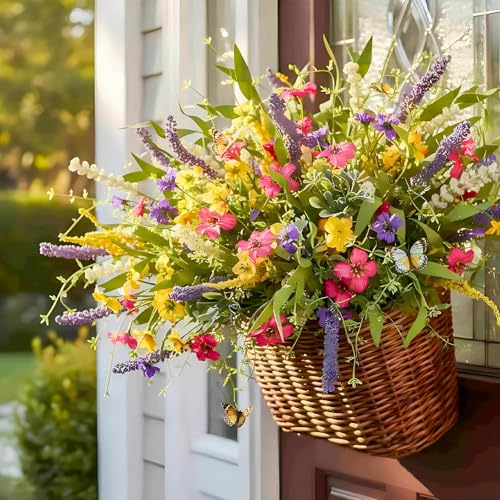 Giegxin 6 Bundles Fake Artificial Flowers Bouquet Spring Silk Flowers Arrangements Faux Wildflowers Bouquets Stems Fake Plants for Wedding Table Centerpiece Rustic Home Vase Floral Table(Wildflowers) - style: wildflowers