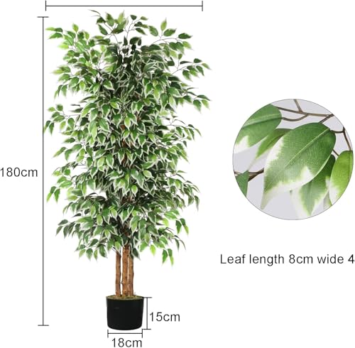 GTIDEA 2 Pcs 6ft Ficus Artificial Trees, Tall Faux Trees Indoor with Natural Trunk and Fake Silk Tree Fake Plants for Home Spring Decor Living Room Outdoor Balcony House Office (Included Dried Moss) - color: 6ft Ficus Tree-2pack (No Vase)