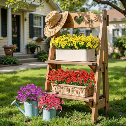Alupssuc 24 Bundles Artificial Flowers for Outdoors Decoration, UV Resistant Silk Faux Daisy Flora Spring Fake Plastic Plants Greenery for Outside Indoor Yard Home Porch Window Box Decor, Mix 4 Colors - color: Red Rose Purple Yellow