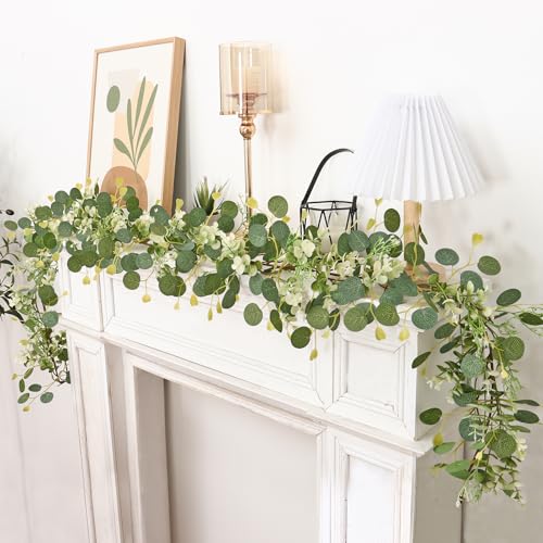 Artificial Eucalyptus Garland, Silver Dollar Eucalyptus Leaves Garland Faux Greenery Vine Green Garland for Mantel Baby Shower Wedding Party Home Decor (Style-04, 2PCS) - color: Style-04, size: 2PCS