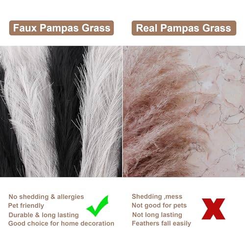 12 Pcs Black and Gray Faux Pampas Grass Decor 38"/3.1FT Tall Fake Pompas Floral Large Artificial Pompous Grass Branches Plants for Floor Vase Filler Home Boho Decoration - color: Black&gray