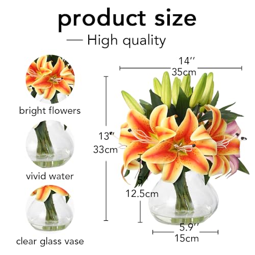 GarveeHome Artificial Lily Flower, Faux Lily Flowers Stems for Vase, Silk Fake Flowers for Home Table Office Wedding Party Decor (Orange and Yellow) - color: Tiger Lily ,Orange and Yellow
