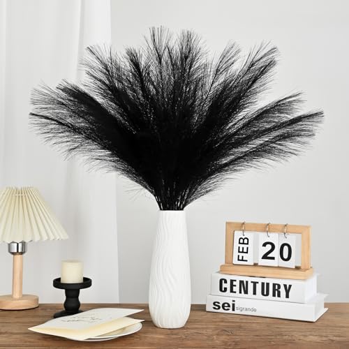 U-LIAN 36PCS Black Faux Pampas Grass 21.7 Inch, Small Artificial Pampas Grass Decor for Vase, Fake Fluffy Floral, Artificial Dried Flowers, Dry Plant Home Wedding Boho Decor - color: Black, size: 22"-36 PCS