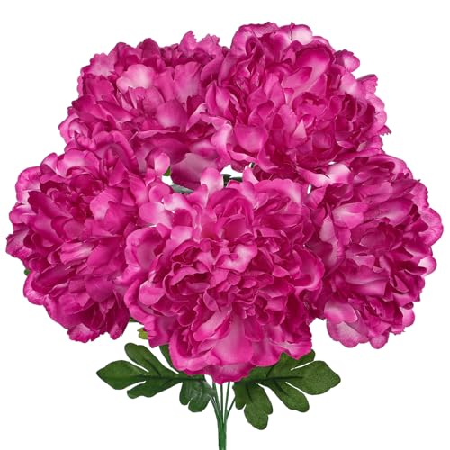 Briful Artificial Peony Flowers Bouquet 15.7" Faux Silk Peonies Floral Arrangement Fake Flower Stems for Home Office Wedding Party Table Vase Centerpiece Decor(Hot Pink) - color: Hot Pink