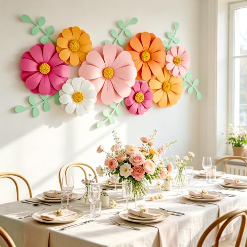 SUNBEAUTY Daisy Paper Flowers Party Decorations, Party Flower Decorations, Orange Yellow Flowers Wall Hanging, 1st Birthday Bridal Baby Shower Wedding Classroom Tea Party Daisy Décor - color: White Pink Daisy