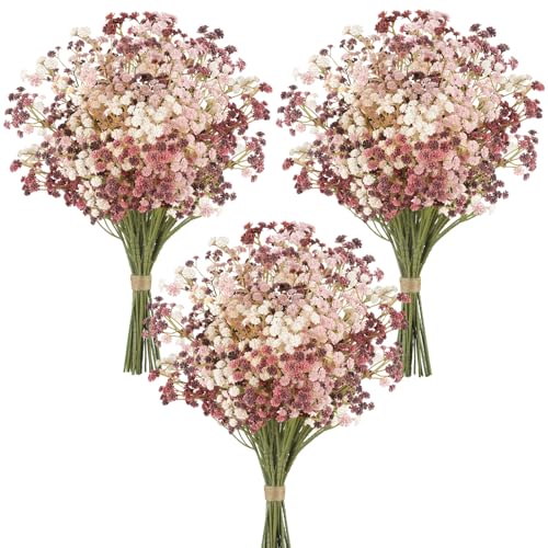 Baby Breath Flowers Fall Flowers Artificial Bulk, 24Pcs Fall Decor Fake Gypsophila Plants Bouquets Flowers Real Touch Faux Babies Breath Arrangement for Home Autumn Wedding Party Vase Decoration Pink - color: Fall Pink, size: 24pcs-Standard